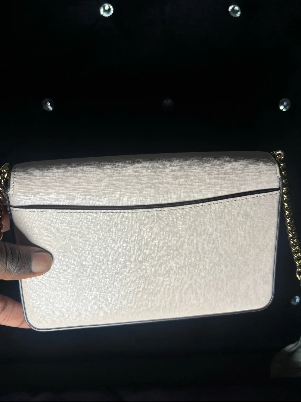 kate spade pearl-studded cream crossbody with gold chain